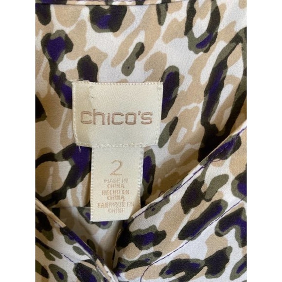 Chicos Glam Cheetah Robin Shirt Blouse Beige Purple Ombre Size 2 (US 12-14) - Picture 5 of 6